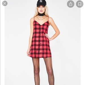 Motel Red Plaid Slip Dress Size Small